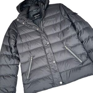 Marmot Kids 700 Fill Duck Down Hooded‎ Puffer Jacket Size LG Black Winter Warm